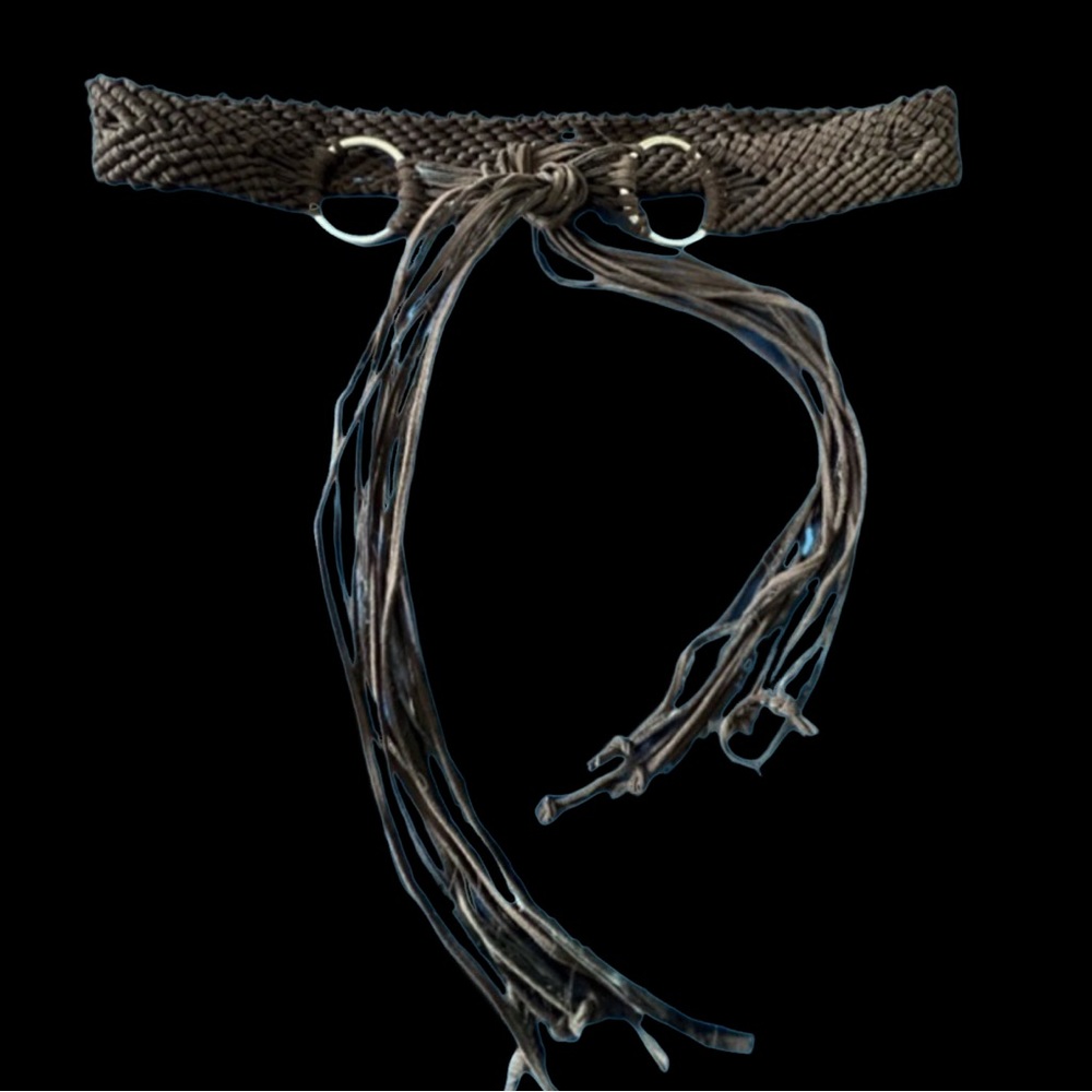Chocolate Brown Braided Woven Leather Belt with Tassels Fringe Adjustable